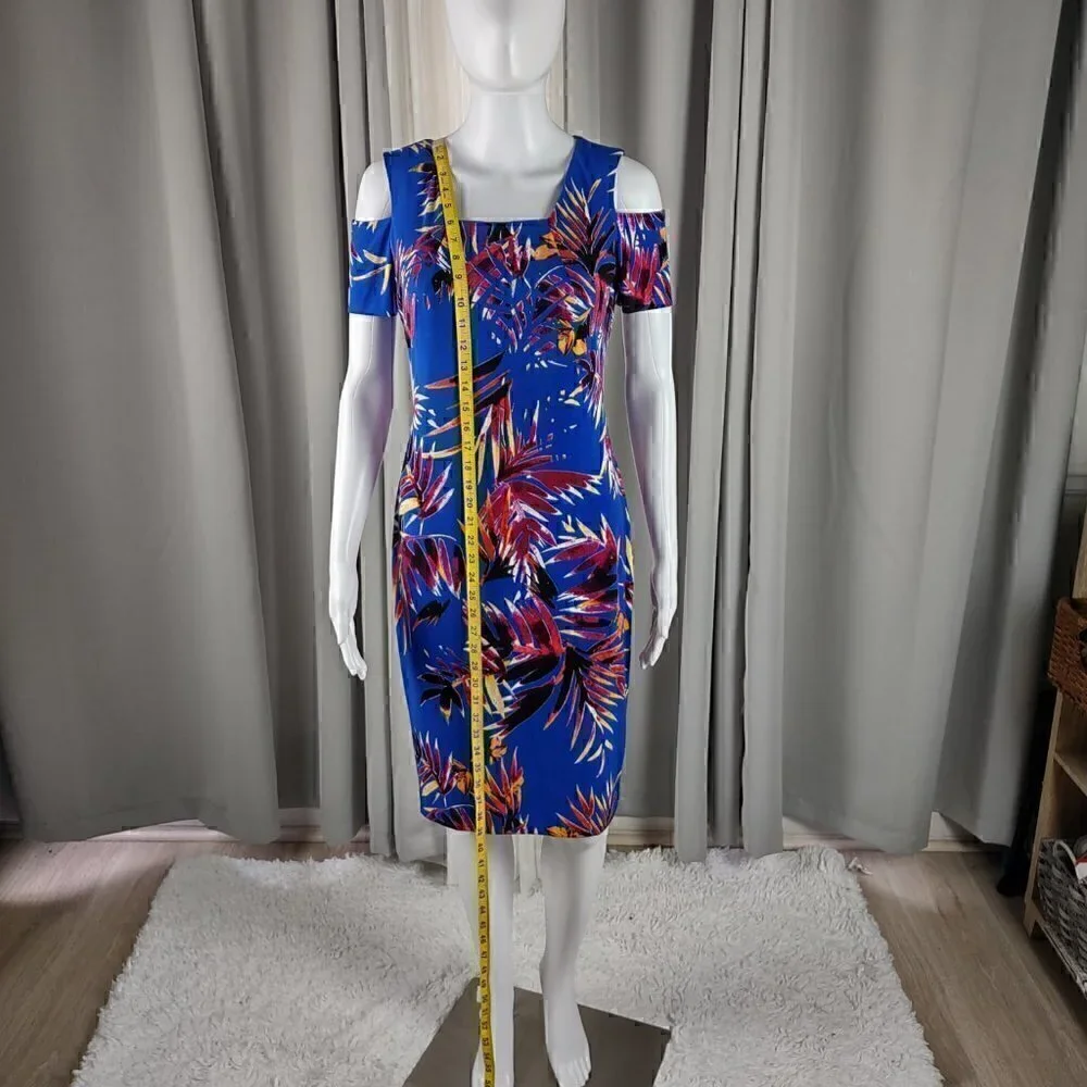 Calvin Klein Blue Tropical Floral Cruise Resort Cold Shoulder Dress, Size 2 - Picture 5 of 10